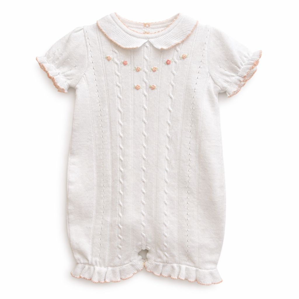 White Peach Baby Girl Knit Romper