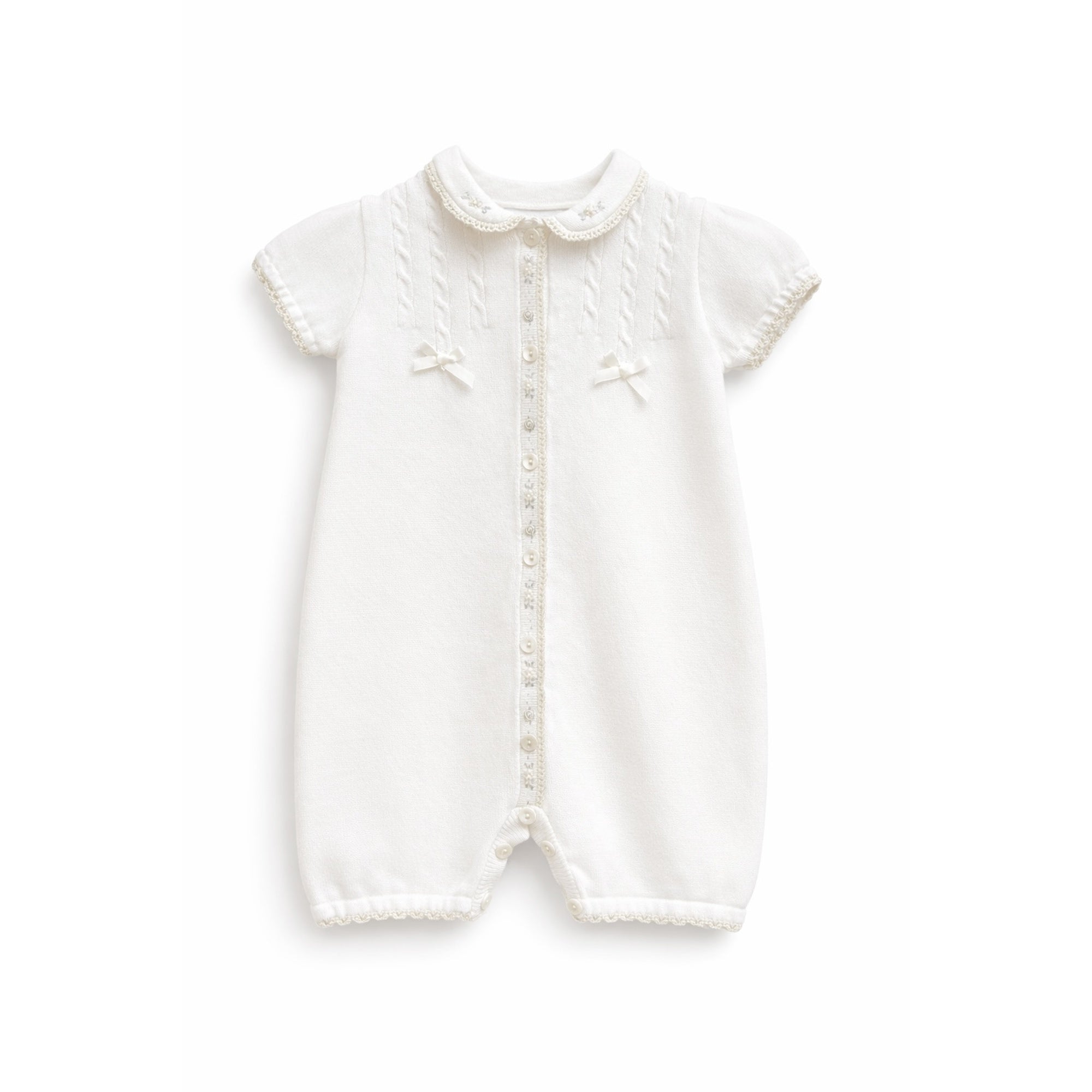 Ivory Beige Baby Girl Knit Romper