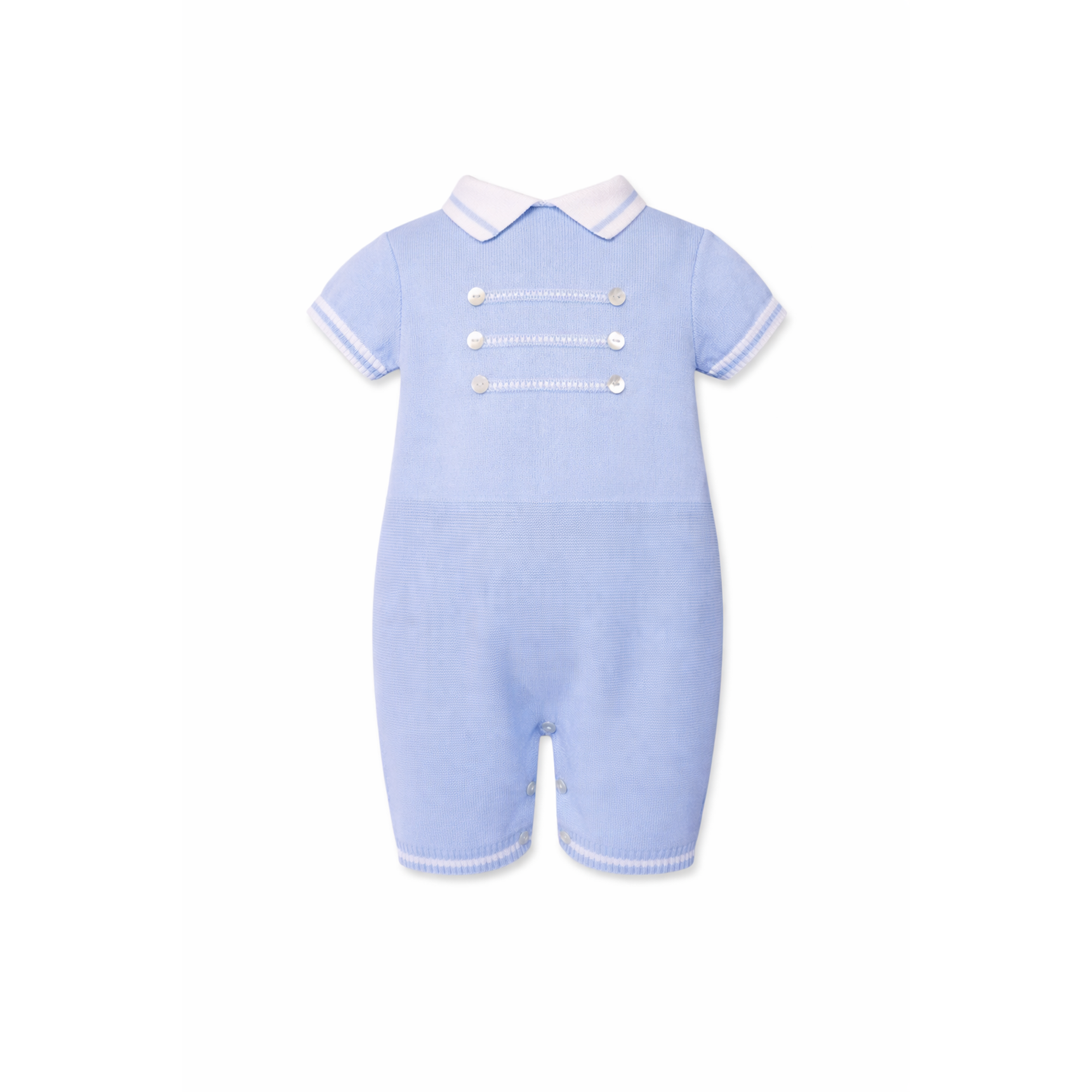 Blue and White Baby Boy Knit Romper