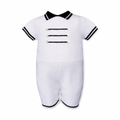 White and Navy Baby Boy Knit Romper