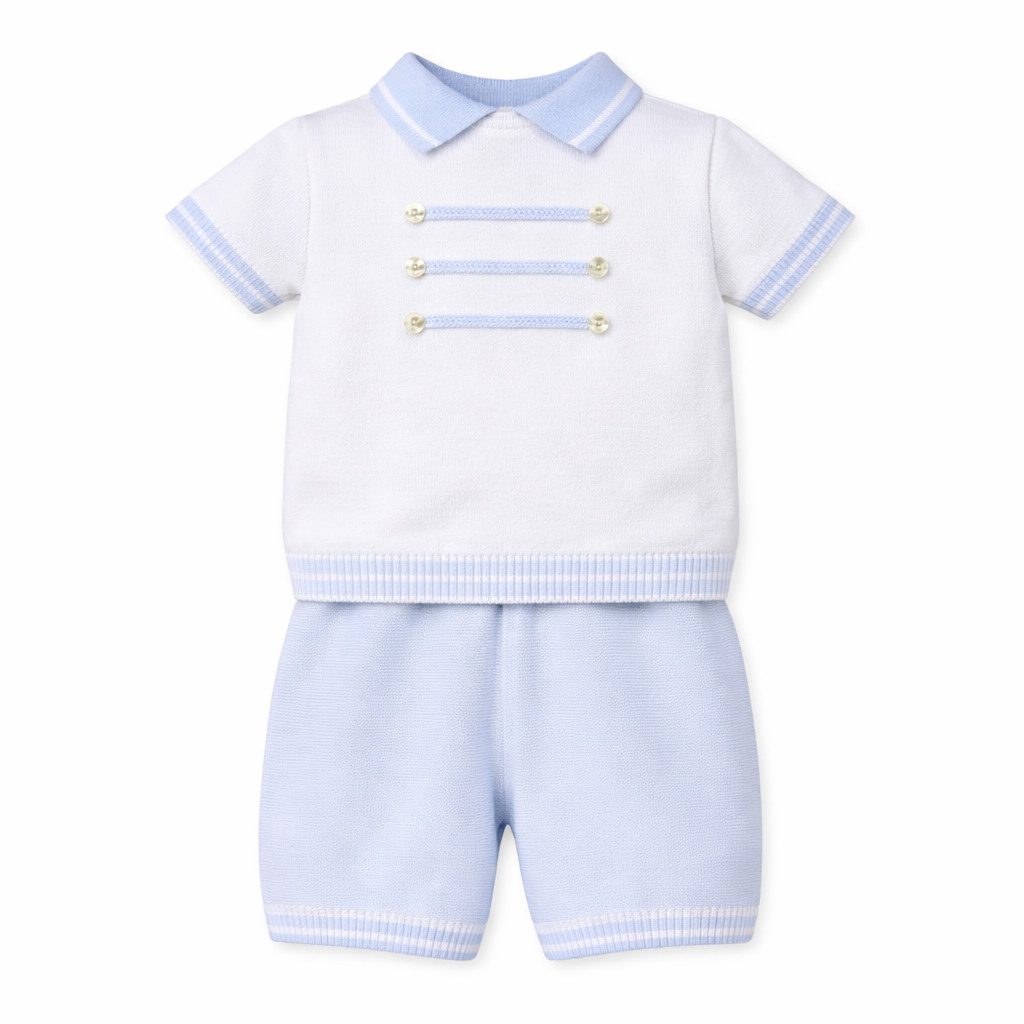 White and Blue Baby Boy Two Piece Set