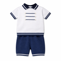 White and Navy Baby Boy Two Piece Set