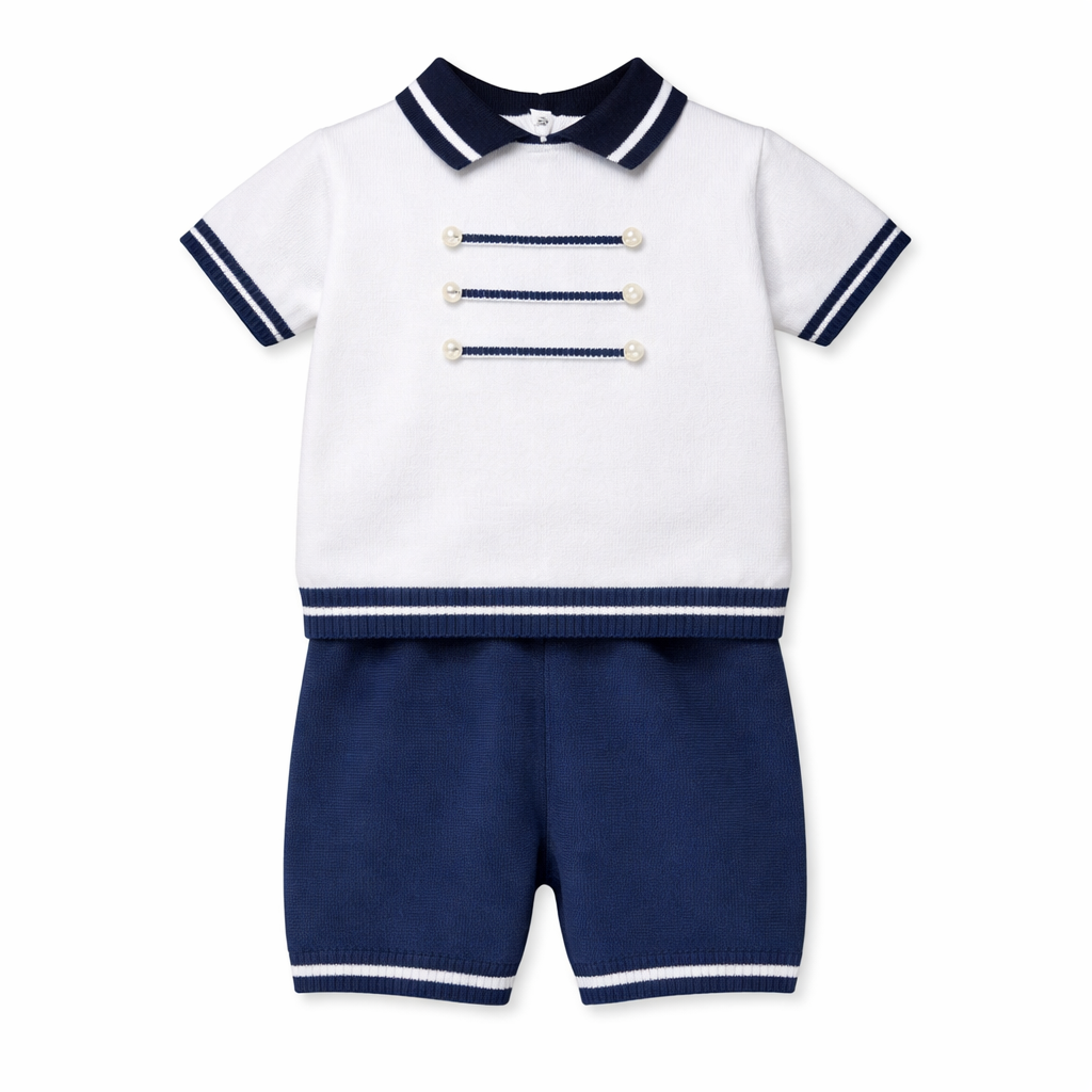 White and Navy Baby Boy Two Piece Set