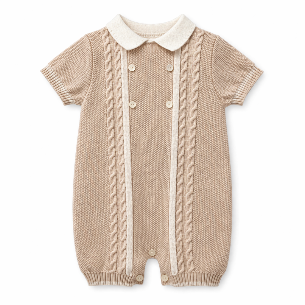 Beige Baby Boy Knit Romper