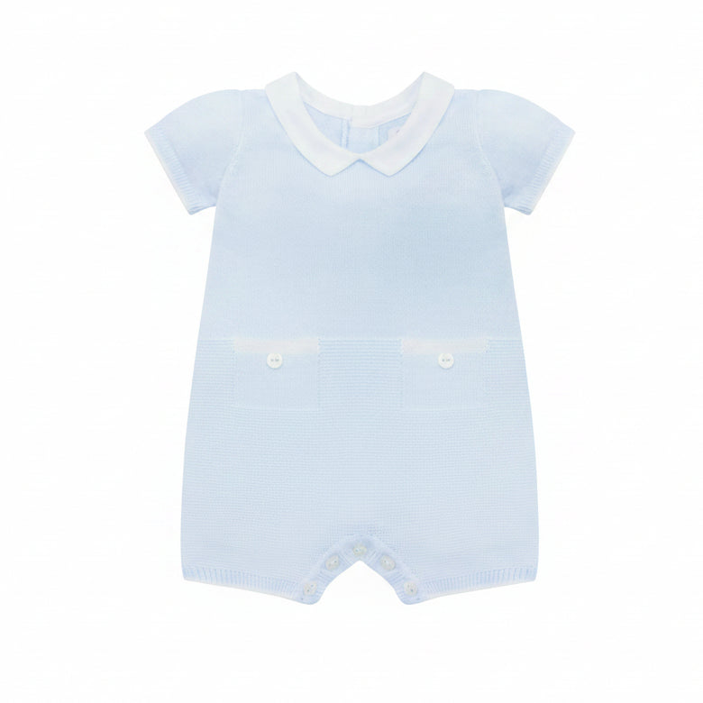 Logan Boys Blue Knit Pocket Detail Romper