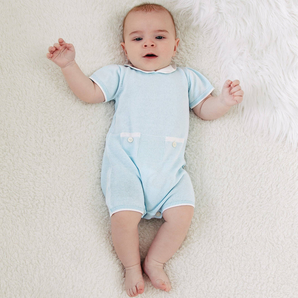 Logan Boys Blue Knit Pocket Detail Romper