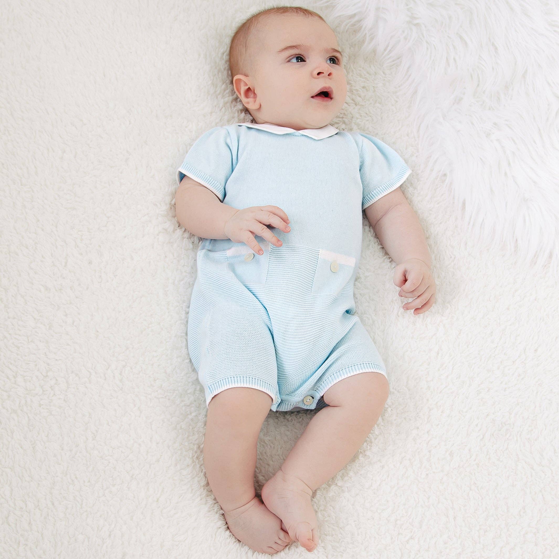 Logan Boys Blue Knit Pocket Detail Romper